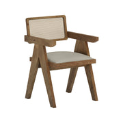 Nishadana: Mango Wood Dining Chair with Recycled Fabric Seating and Cane Backrest