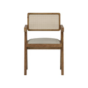 Nishadana: Mango Wood Dining Chair with Recycled Fabric Seating and Cane Backrest
