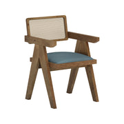 Nishadana: Mango Wood Dining Chair with Recycled Fabric Seating and Cane Backrest