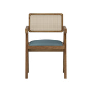 Nishadana: Mango Wood Dining Chair with Recycled Fabric Seating and Cane Backrest