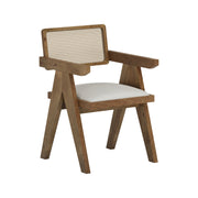Nishadana: Mango Wood Dining Chair with Recycled Fabric Seating and Cane Backrest