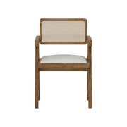 Nishadana: Mango Wood Dining Chair with Recycled Fabric Seating and Cane Backrest