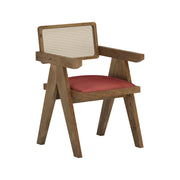 Nishadana: Mango Wood Dining Chair with Recycled Fabric Seating and Cane Backrest