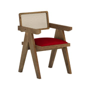 Nishadana: Mango Wood Dining Chair with Recycled Fabric Seating and Cane Backrest