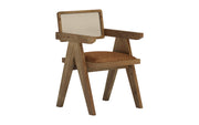 Nishadana: Mango Wood Dining Chair with Recycled Fabric Seating and Cane Backrest