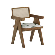 Nishadana: Mango Wood Dining Chair with Recycled Fabric Seating and Cane Backrest