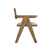 Nishadana: Mango Wood Dining Chair with Recycled Fabric Seating and Cane Backrest