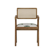 Nishadana: Mango Wood Dining Chair with Recycled Fabric Seating and Cane Backrest