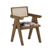 Nishadana: Mango Wood Dining Chair with Recycled Fabric Seating and Cane Backrest