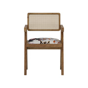 Nishadana: Mango Wood Dining Chair with Recycled Fabric Seating and Cane Backrest