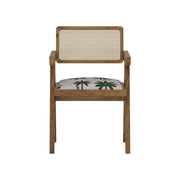 Nishadana: Mango Wood Dining Chair with Recycled Fabric Seating and Cane Backrest