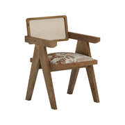 Nishadana: Mango Wood Dining Chair with Recycled Fabric Seating and Cane Backrest