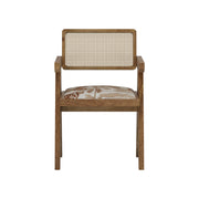 Nishadana: Mango Wood Dining Chair with Recycled Fabric Seating and Cane Backrest