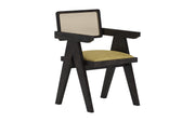 Nishadana: Mango Wood Dining Chair with Recycled Fabric Seating and Cane Backrest