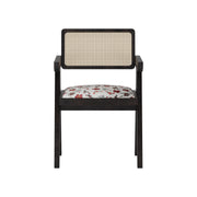 Nishadana: Mango Wood Dining Chair with Recycled Fabric Seating and Cane Backrest