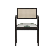 Nishadana: Mango Wood Dining Chair with Recycled Fabric Seating and Cane Backrest