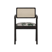 Nishadana: Mango Wood Dining Chair with Recycled Fabric Seating and Cane Backrest