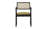 Nishadana: Mango Wood Dining Chair with Recycled Fabric Seating and Cane Backrest
