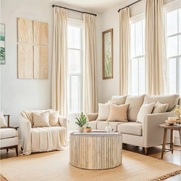 Rooh Carved Mango Wood Round Coffee Table