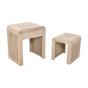 Rooh Carved Mango Wood Nest of 2 Tables with Drawer