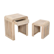 Rooh Carved Mango Wood Nest of 2 Tables with Drawer
