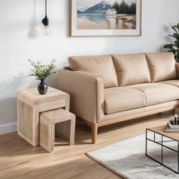 Rooh Carved Mango Wood Nest of 2 Tables with Drawer